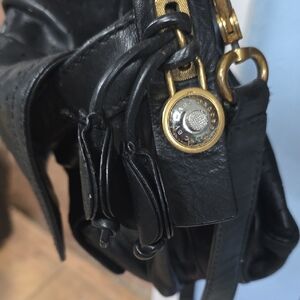 Black Leather Handbag with Gold Accents